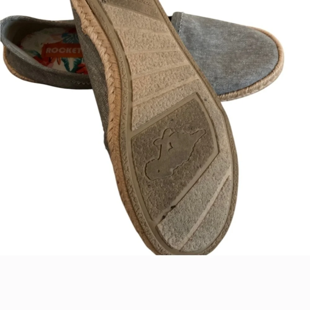 Rocket Dog Shoes Womens Size 6.5 Denim Espadrille Flats Slide On Blue Tan White
